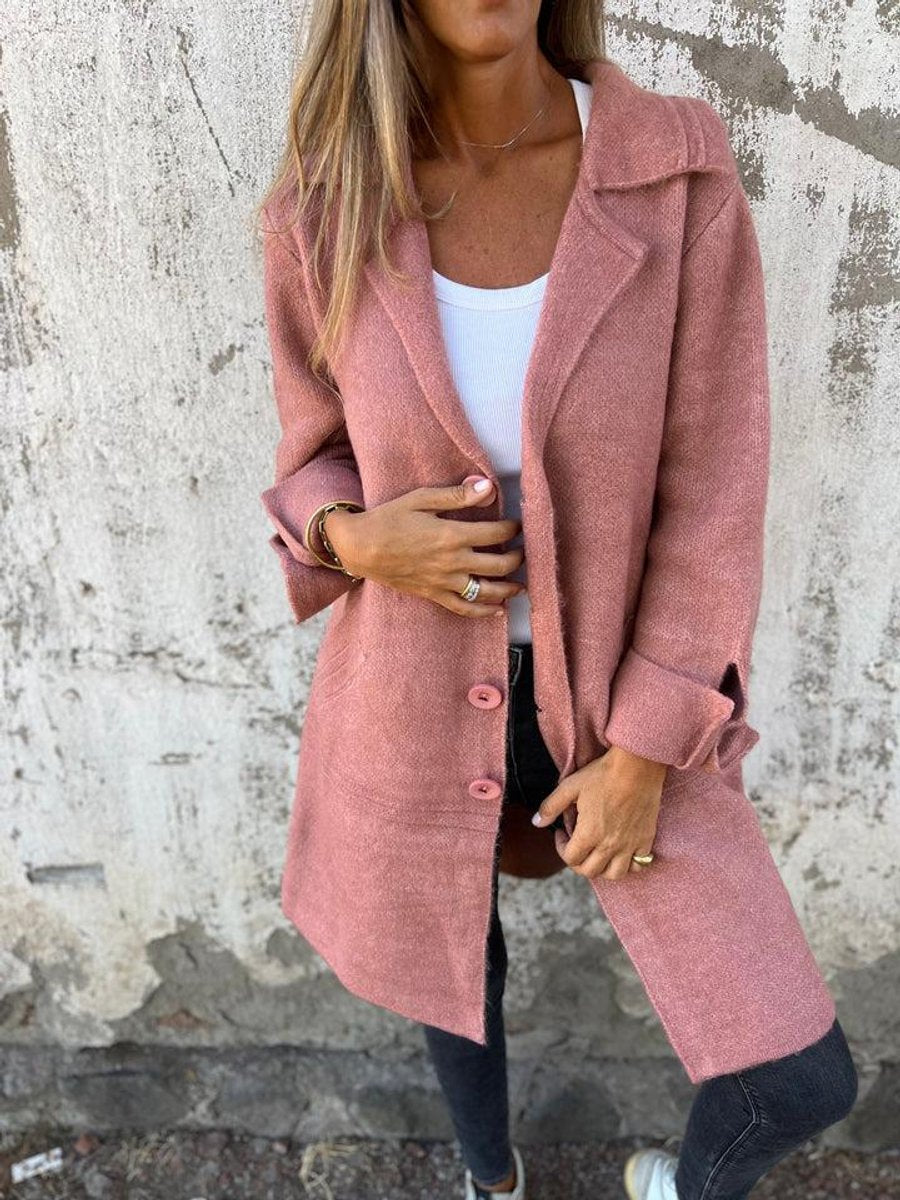 Women's Oversized Longline Lapel Coat - Side Angle | Lavisa