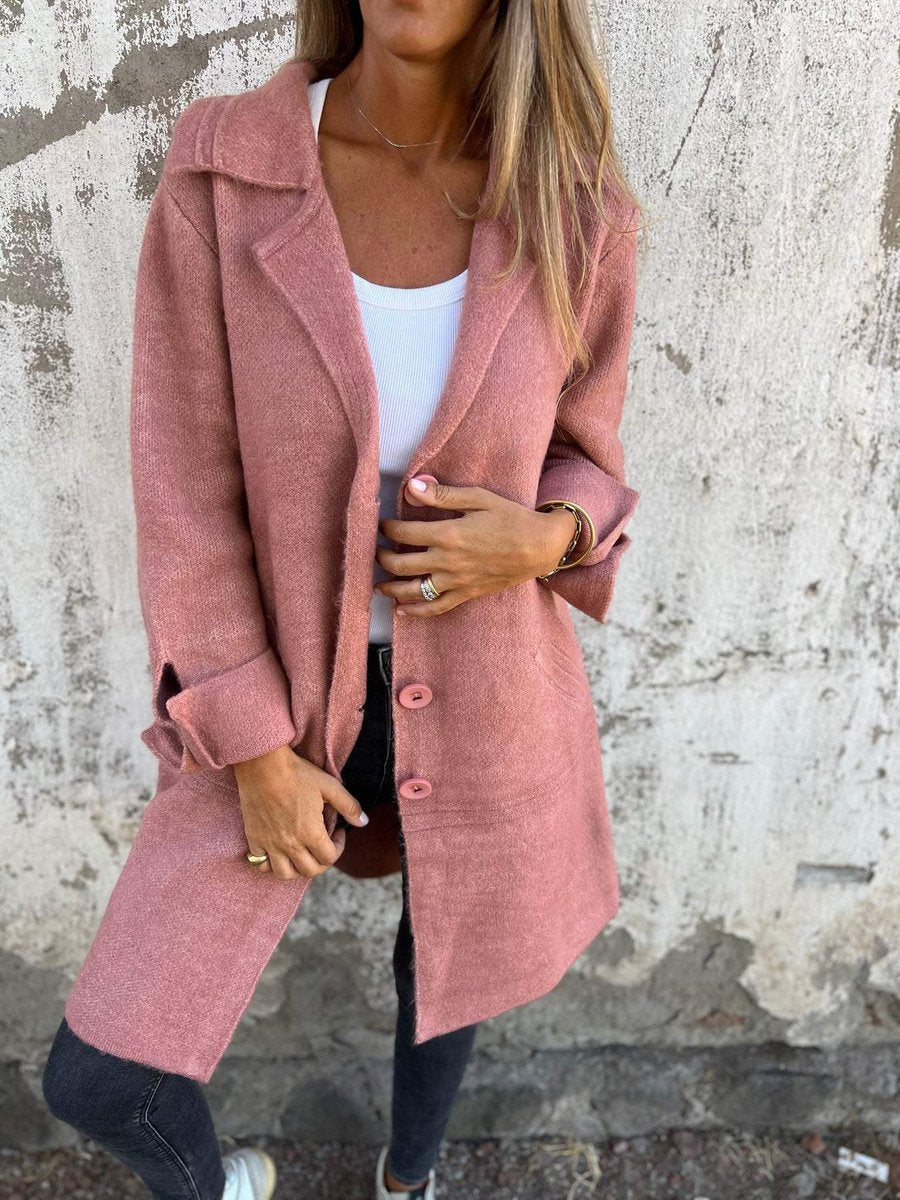 Women's Oversized Longline Lapel Coat - Back View | Lavisa