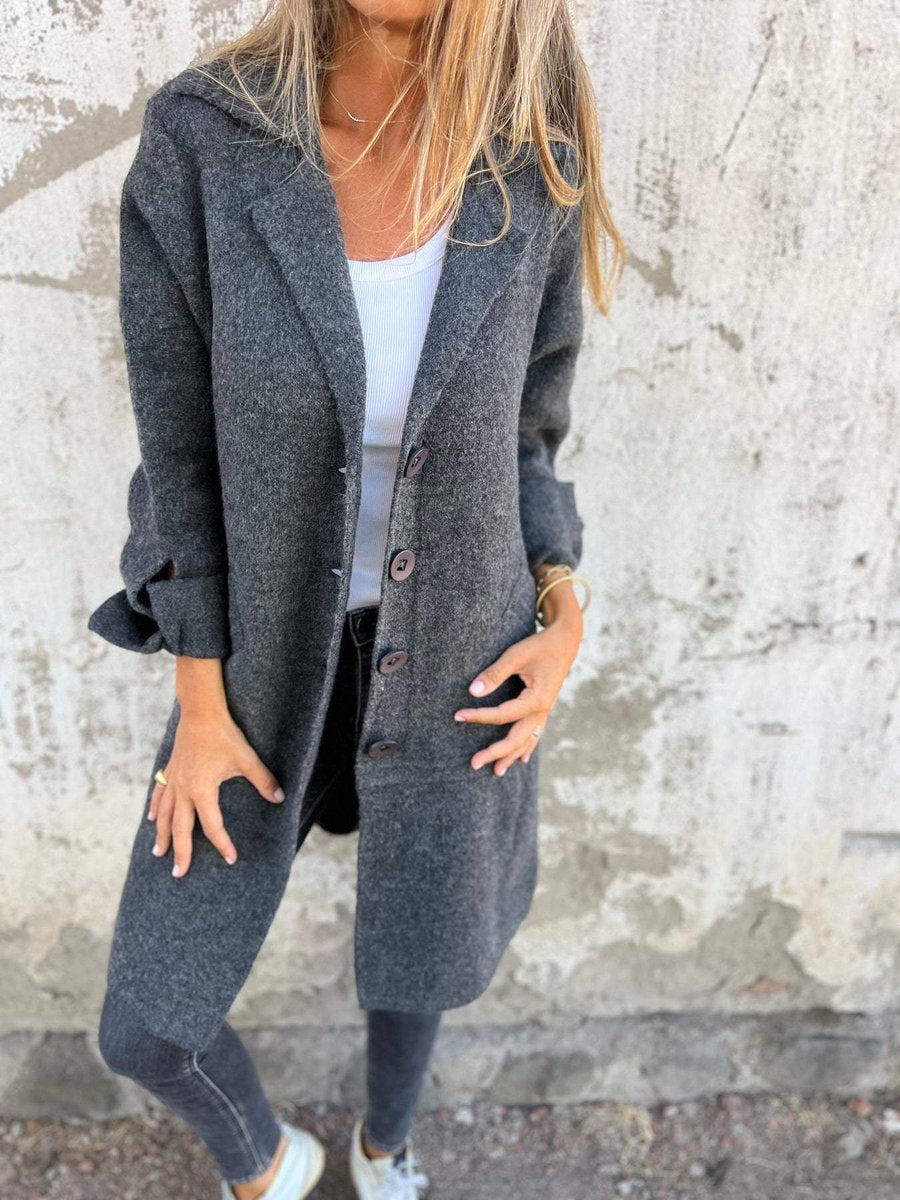 Women's Oversized Longline Lapel Coat - Close-Up Texture & Detail | Lavisa