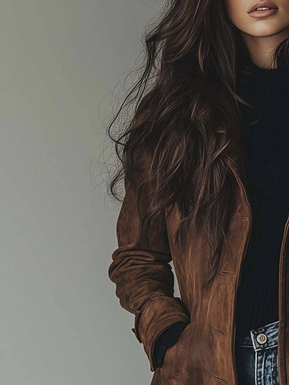 Women's Longline Double-Breasted Tailored Trench Coat - Back View | Lavisa