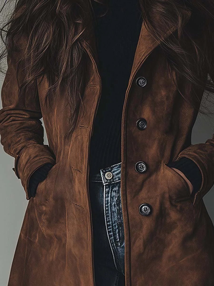 Women's Longline Double-Breasted Tailored Trench Coat - Sole & Material View | Lavisa