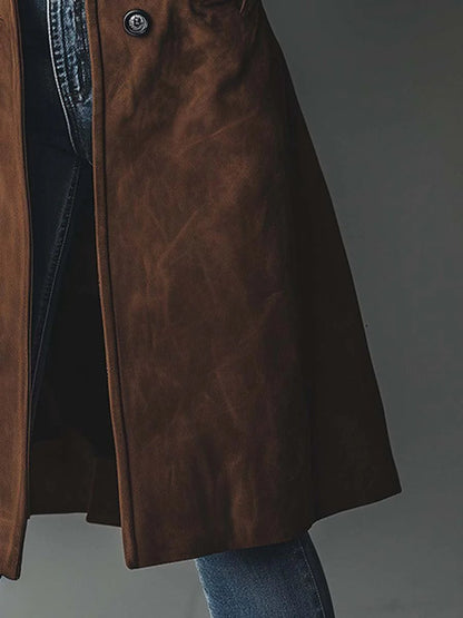 Women's Longline Double-Breasted Tailored Trench Coat - Lifestyle & Model Angle | Lavisa