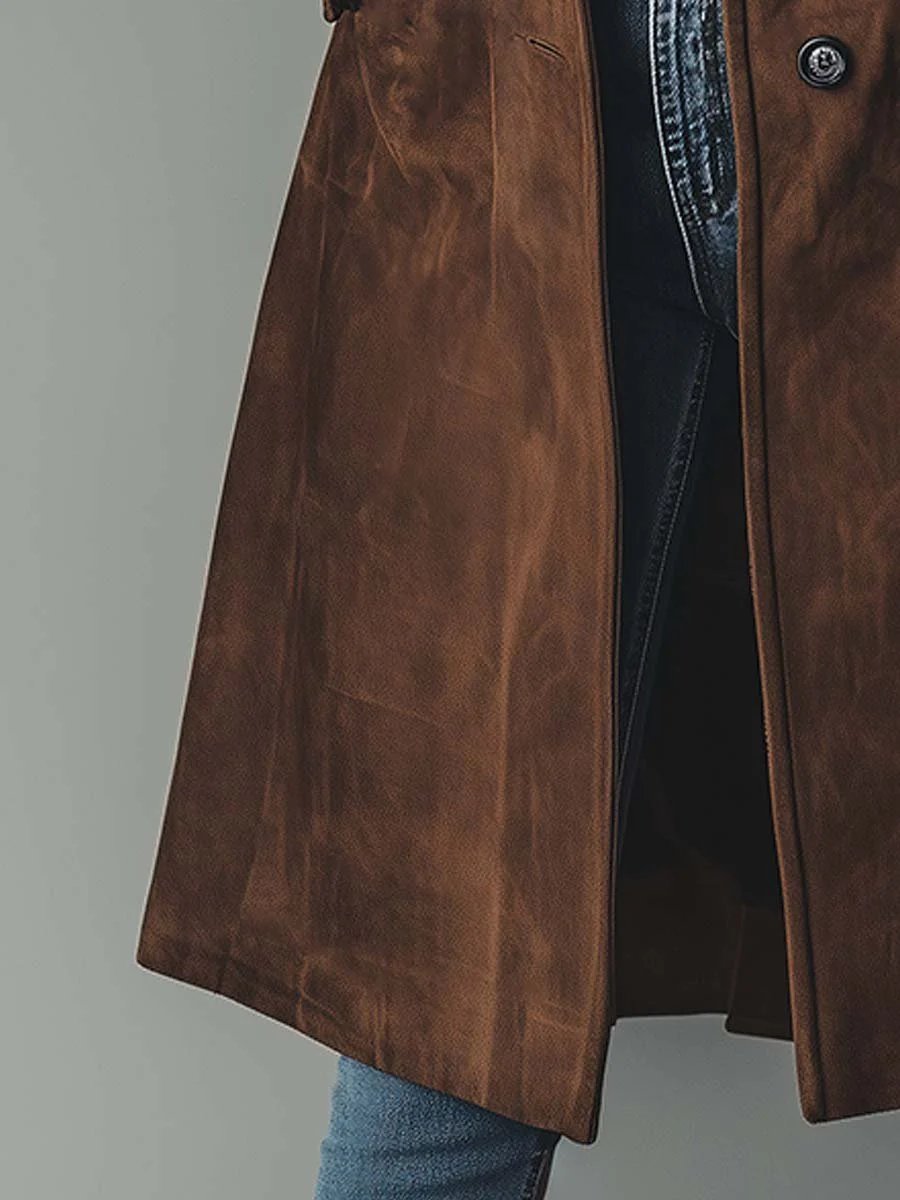 Women's Longline Double-Breasted Tailored Trench Coat - Variant Angle | Lavisa