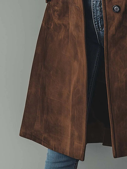 Women's Longline Double-Breasted Tailored Trench Coat - Variant Angle | Lavisa