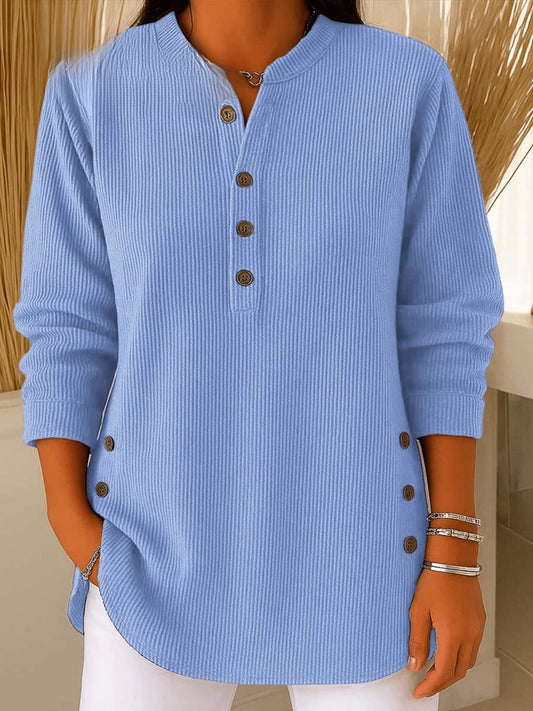 Lavisa - Women's Longline Ribbed Henley Tunic Side Button Detail