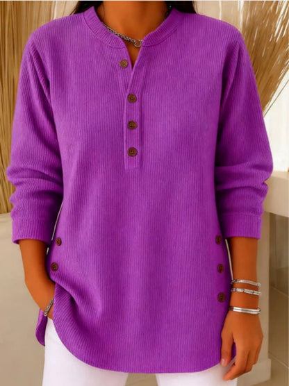 Women's Longline Ribbed Henley Tunic Side Button Detail - Variant Style 10 | Lavisa