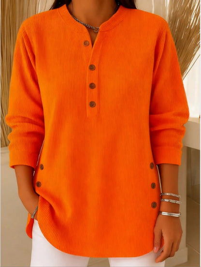 Women's Longline Ribbed Henley Tunic Side Button Detail - Variant Angle | Lavisa