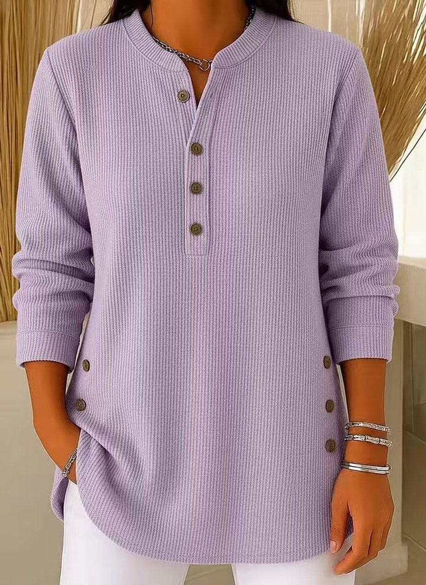 Women's Longline Ribbed Henley Tunic Side Button Detail - Variant Style 8 | Lavisa