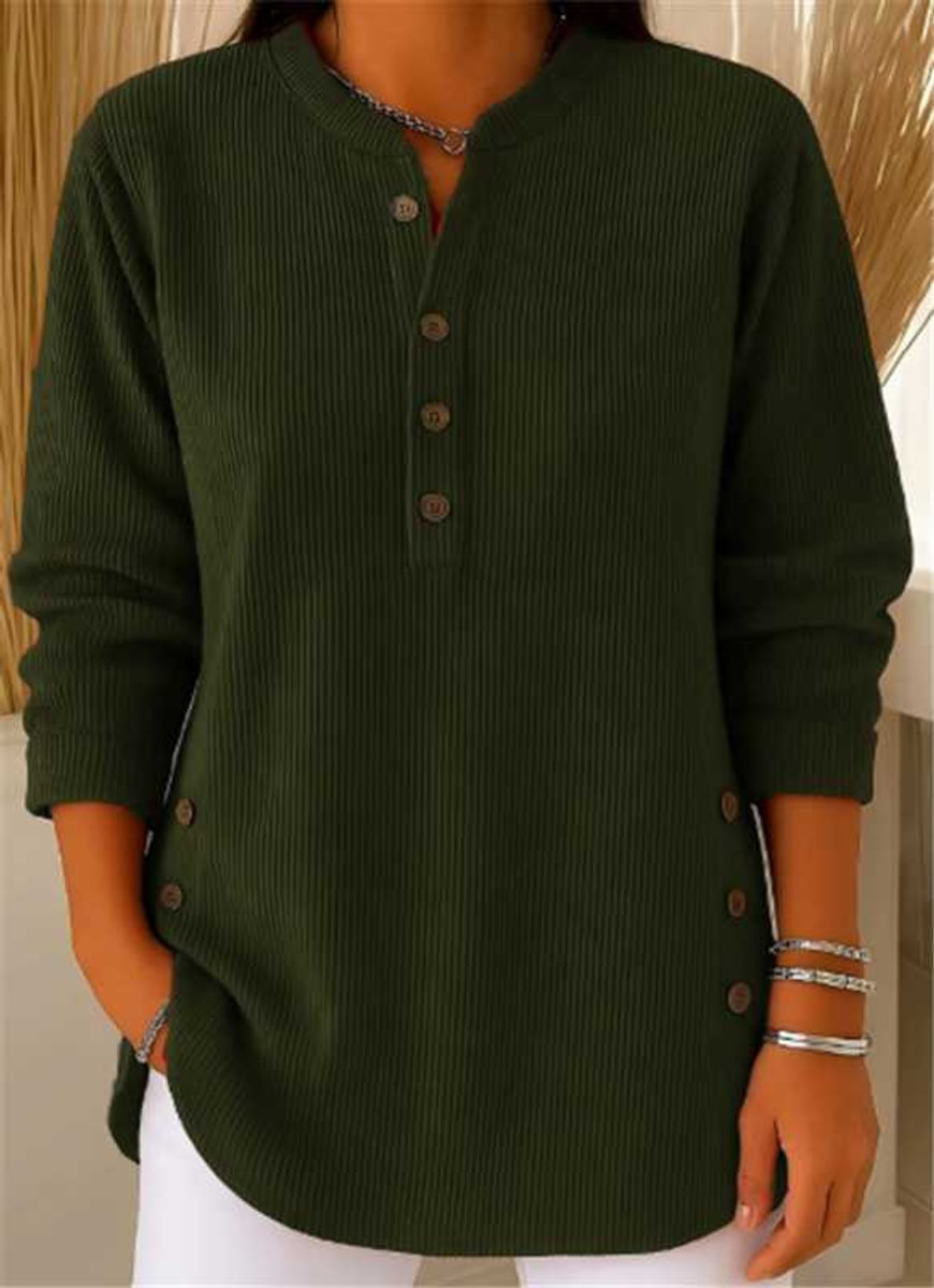 Women's Longline Ribbed Henley Tunic Side Button Detail - Variant Style 9 | Lavisa