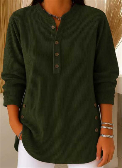 Women's Longline Ribbed Henley Tunic Side Button Detail - Variant Style 9 | Lavisa