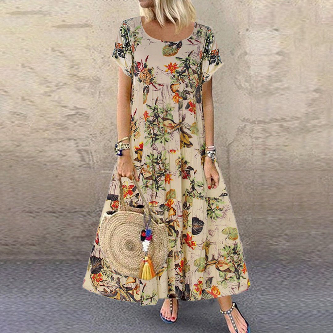 Lavisa - Women's Loose-Fit Floral Print Short Sleeve Maxi Dress