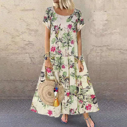 Lavisa - Women's Loose-Fit Floral Print Short Sleeve Maxi Dress
