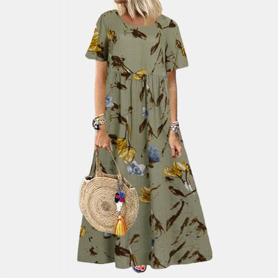 Lavisa - Women's Loose-Fit Floral Print Short Sleeve Maxi Dress