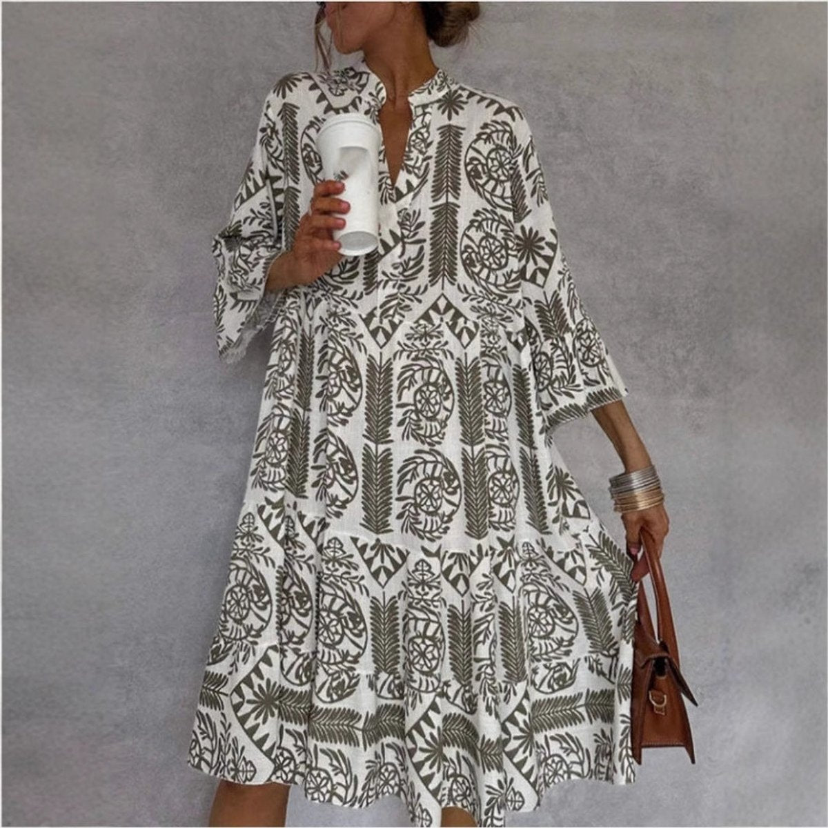 Women's Loose-Fit Floral Print Tunic Mini Dress - Side Angle | Lavisa
