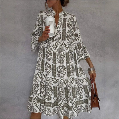 Women's Loose-Fit Floral Print Tunic Mini Dress - Side Angle | Lavisa