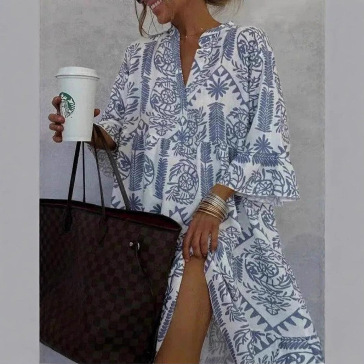 Women's Loose-Fit Floral Print Tunic Mini Dress - Back View | Lavisa
