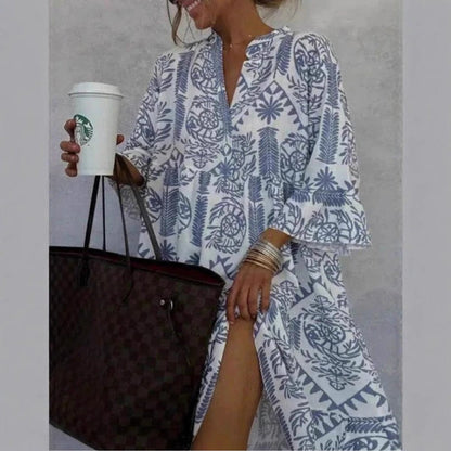 Women's Loose-Fit Floral Print Tunic Mini Dress - Back View | Lavisa