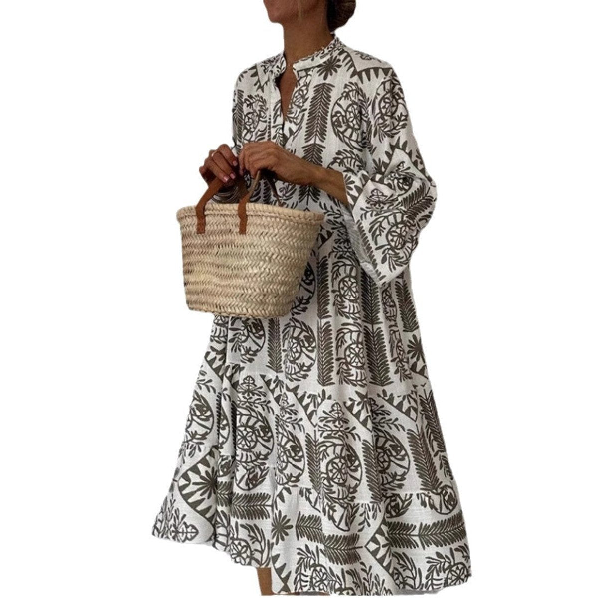 Women's Loose-Fit Floral Print Tunic Mini Dress - Sole & Material View | Lavisa