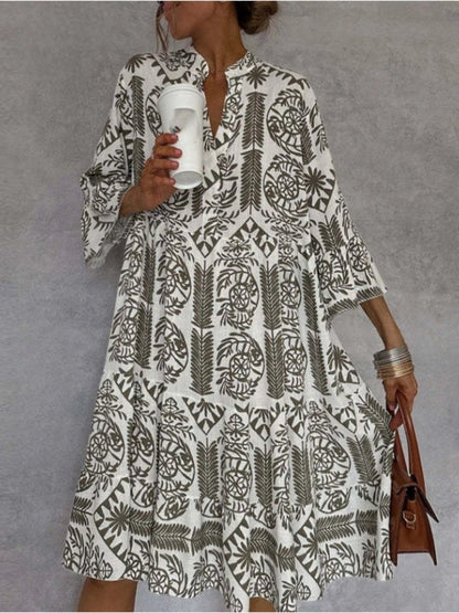 Women's Loose-Fit Floral Print Tunic Mini Dress - Lifestyle & Model Angle | Lavisa
