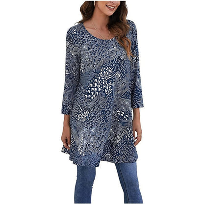 Women's Mandala Print 3/4 Sleeve Swing Tunic Top - Variant Style 11 | Lavisa