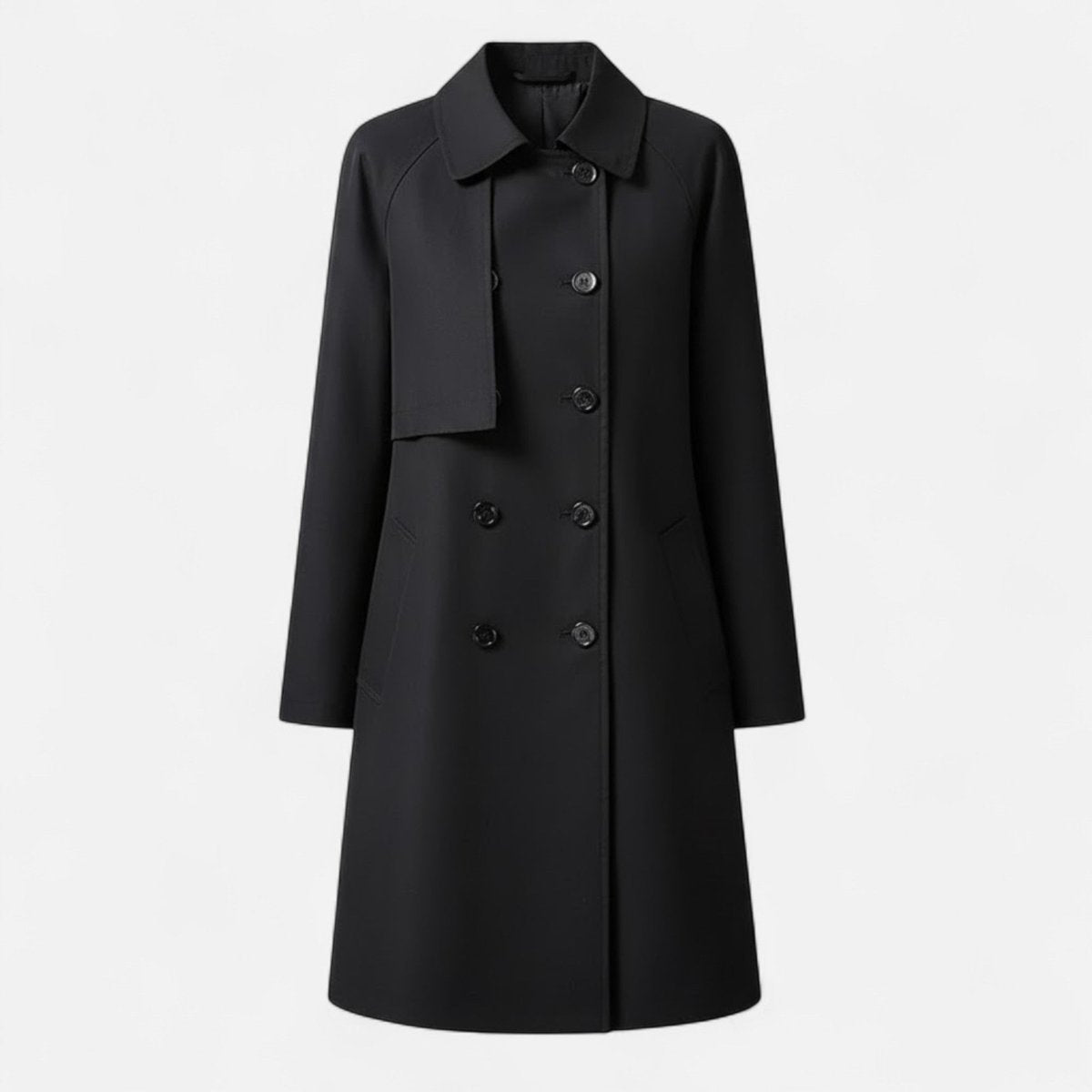 Women's Mid-Length Wool-Blend Double-Breasted Trench Coat - Front View | Lavisa