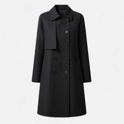 Women's Mid-Length Wool-Blend Double-Breasted Trench Coat - Front View | Lavisa