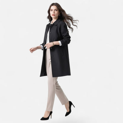 Women's Mid-Length Wool-Blend Double-Breasted Trench Coat - Side Angle | Lavisa