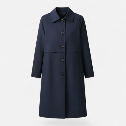 Women's Mid-Length Wool-Blend Double-Breasted Trench Coat - Close-Up Texture & Detail | Lavisa