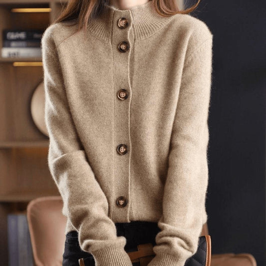 Lavisa - Women's Mock-Neck Button-Front Cashmere Blend Cardigan