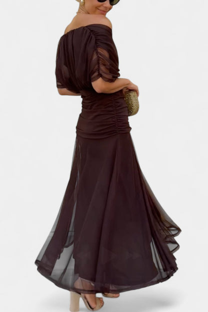 Women's Off-Shoulder Flowing Maxi Dress - Back View | Lavisa