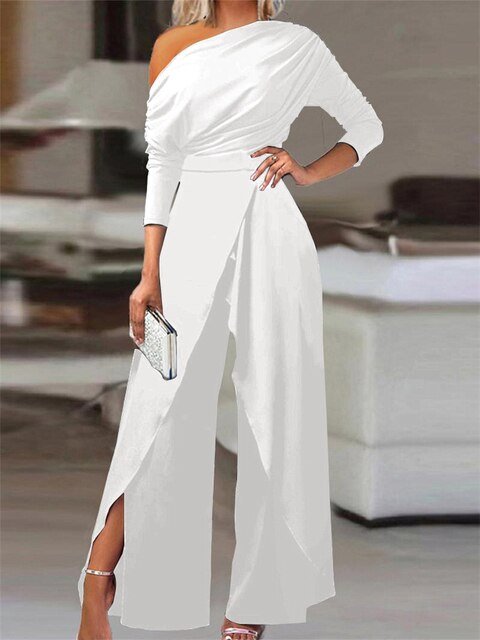 Lavisa - Women's Off-Shoulder Wide-Leg Long-Sleeve Jumpsuit