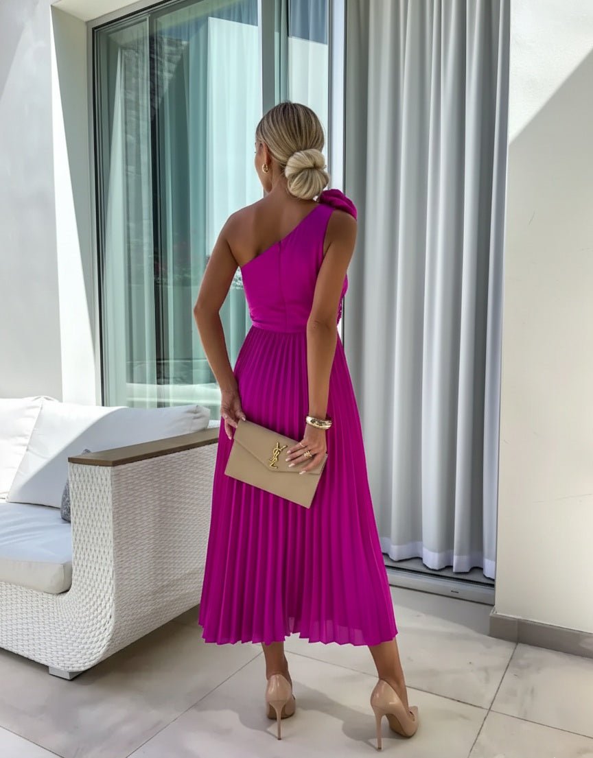 Women's One Shoulder Pleated Maxi Dress with Floral Detail - Variant Style 8 | Lavisa