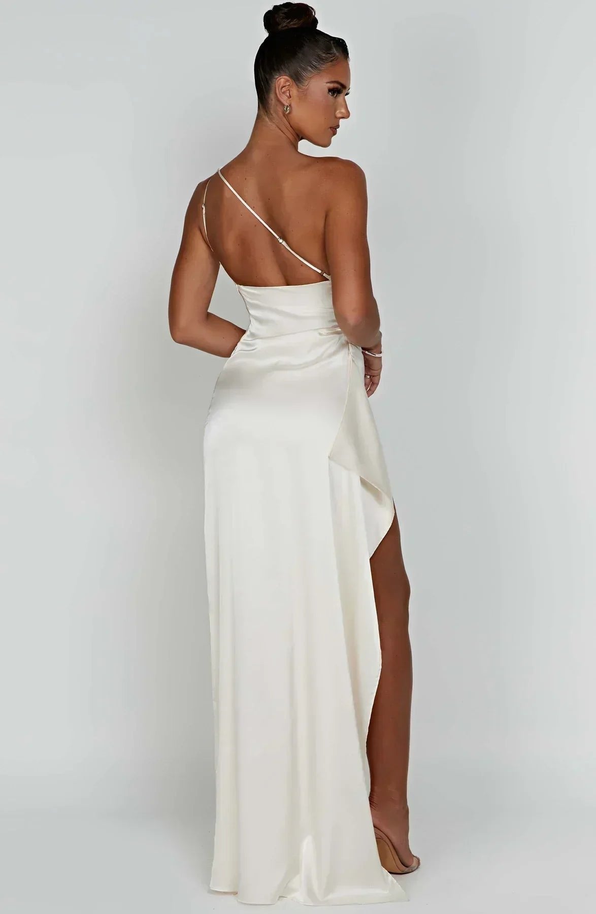 Women's One-Shoulder Satin Asymmetric High-Split Maxi Evening Dress - Variant Style 10 | Lavisa
