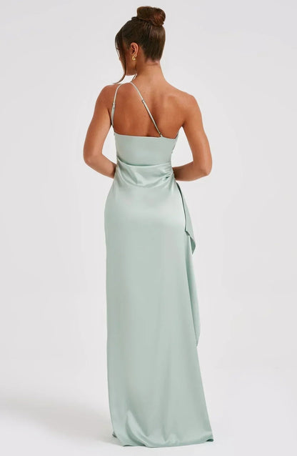 Women's One-Shoulder Satin Asymmetric High-Split Maxi Evening Dress - Variant Style 14 | Lavisa