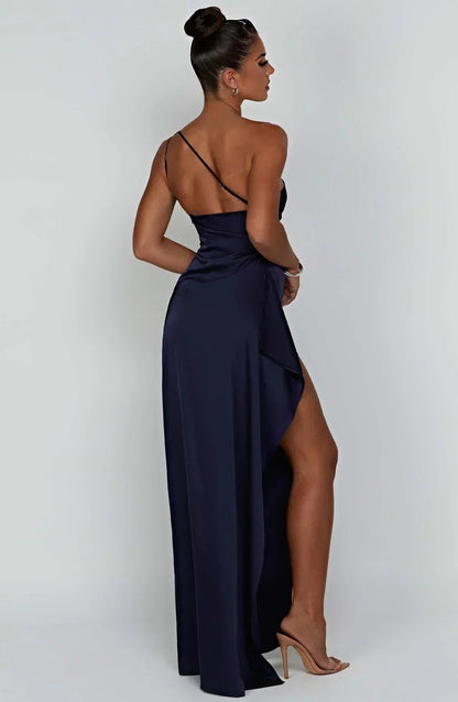 Women's One-Shoulder Satin Asymmetric High-Split Maxi Evening Dress - Variant Style 8 | Lavisa
