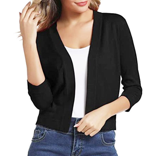 Lavisa - Women's Open-Front Three-Quarter Sleeve Cropped Cardigan