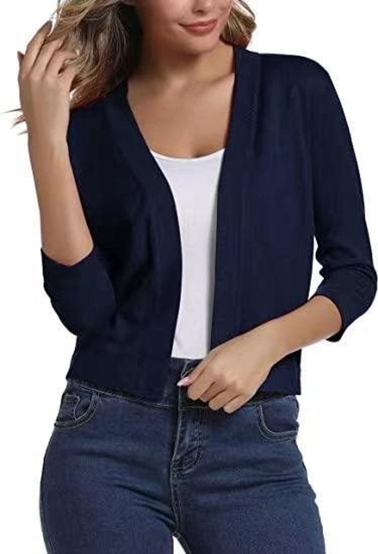 Women's Open-Front Three-Quarter Sleeve Cropped Cardigan - Variant Style 10 | Lavisa