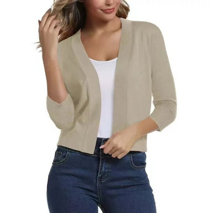Women's Open-Front Three-Quarter Sleeve Cropped Cardigan - Variant Style 11 | Lavisa
