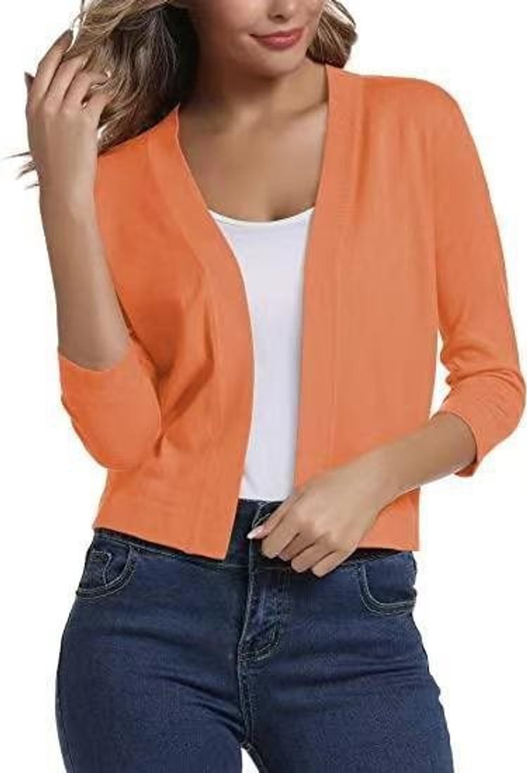 Women's Open-Front Three-Quarter Sleeve Cropped Cardigan - Variant Style 14 | Lavisa