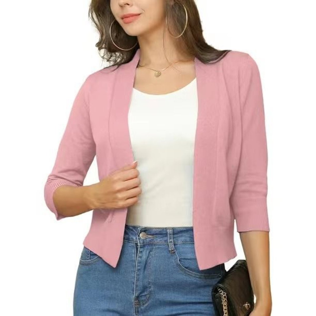 Women's Open-Front Three-Quarter Sleeve Cropped Cardigan - Variant Style 16 | Lavisa