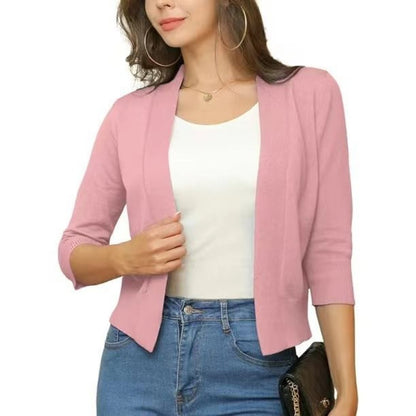 Women's Open-Front Three-Quarter Sleeve Cropped Cardigan - Variant Style 16 | Lavisa