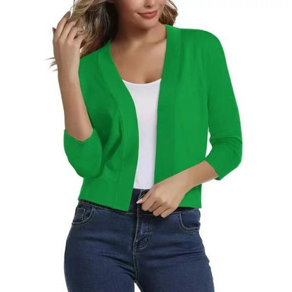 Women's Open-Front Three-Quarter Sleeve Cropped Cardigan - Side Angle | Lavisa