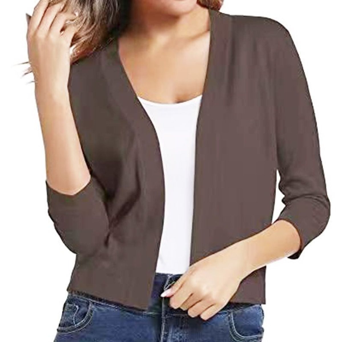 Women's Open-Front Three-Quarter Sleeve Cropped Cardigan - Variant Style 20 | Lavisa