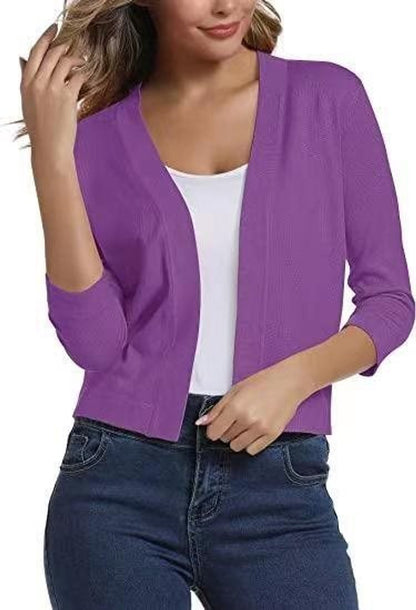 Women's Open-Front Three-Quarter Sleeve Cropped Cardigan - Variant Style 22 | Lavisa