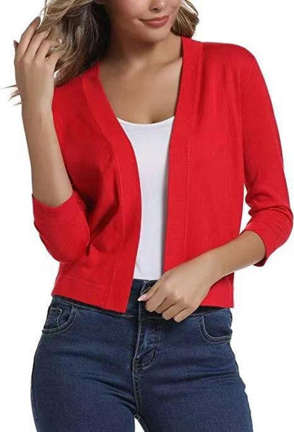 Women's Open-Front Three-Quarter Sleeve Cropped Cardigan - Variant Style 24 | Lavisa