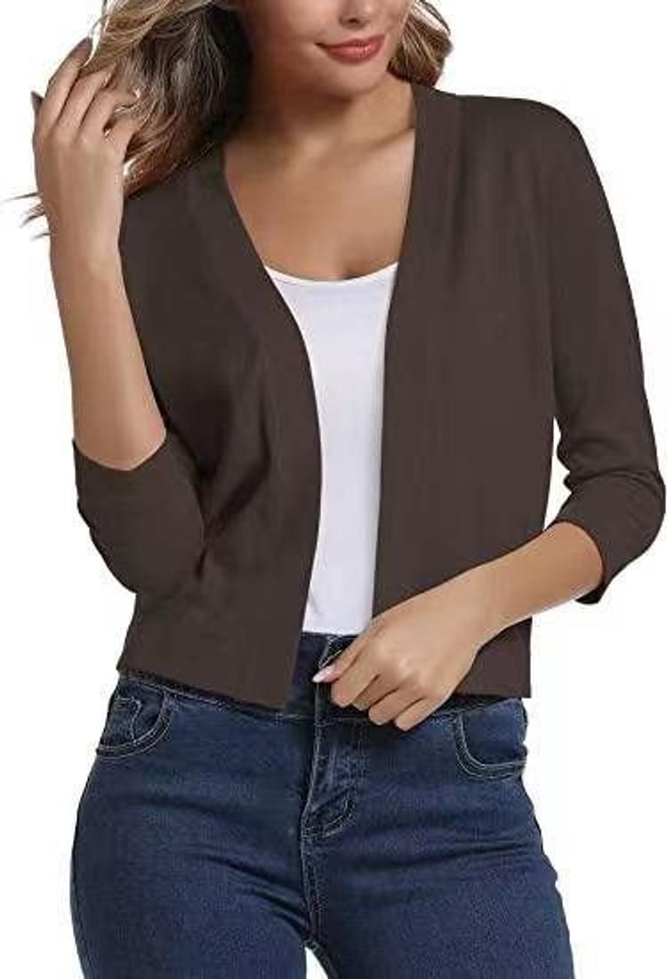 Women's Open-Front Three-Quarter Sleeve Cropped Cardigan - Lifestyle & Model Angle | Lavisa