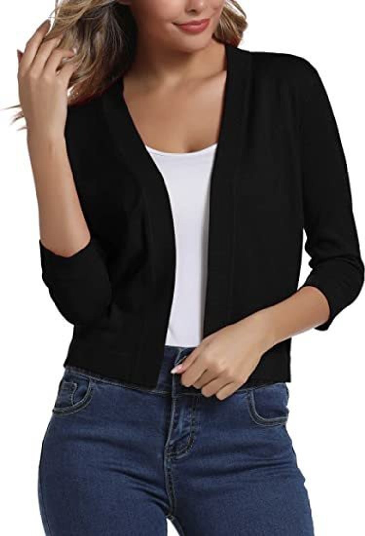Women's Open-Front Three-Quarter Sleeve Cropped Cardigan - Variant Style 8 | Lavisa