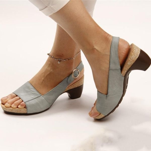 Lavisa - Women's Open-Toe Block Heel Slingback Buckle Sandals