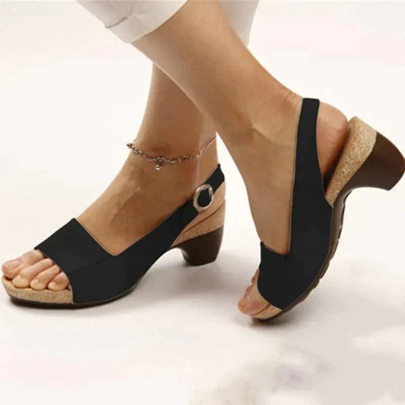 Lavisa - Women's Open-Toe Block Heel Slingback Buckle Sandals