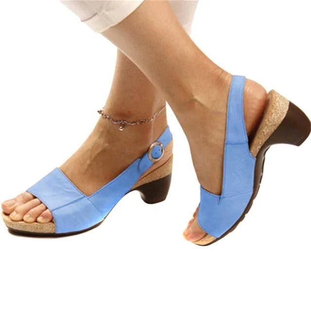 Lavisa - Women's Open-Toe Block Heel Slingback Buckle Sandals